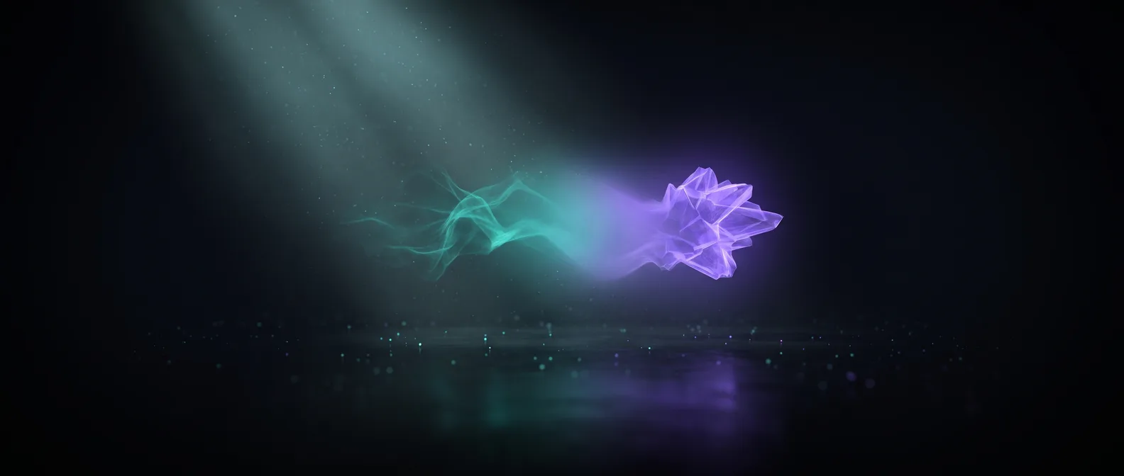 Abstract dark editorial graphic of glowing signal lines converging on a single point, illustrating brand AI visibility across answer engines