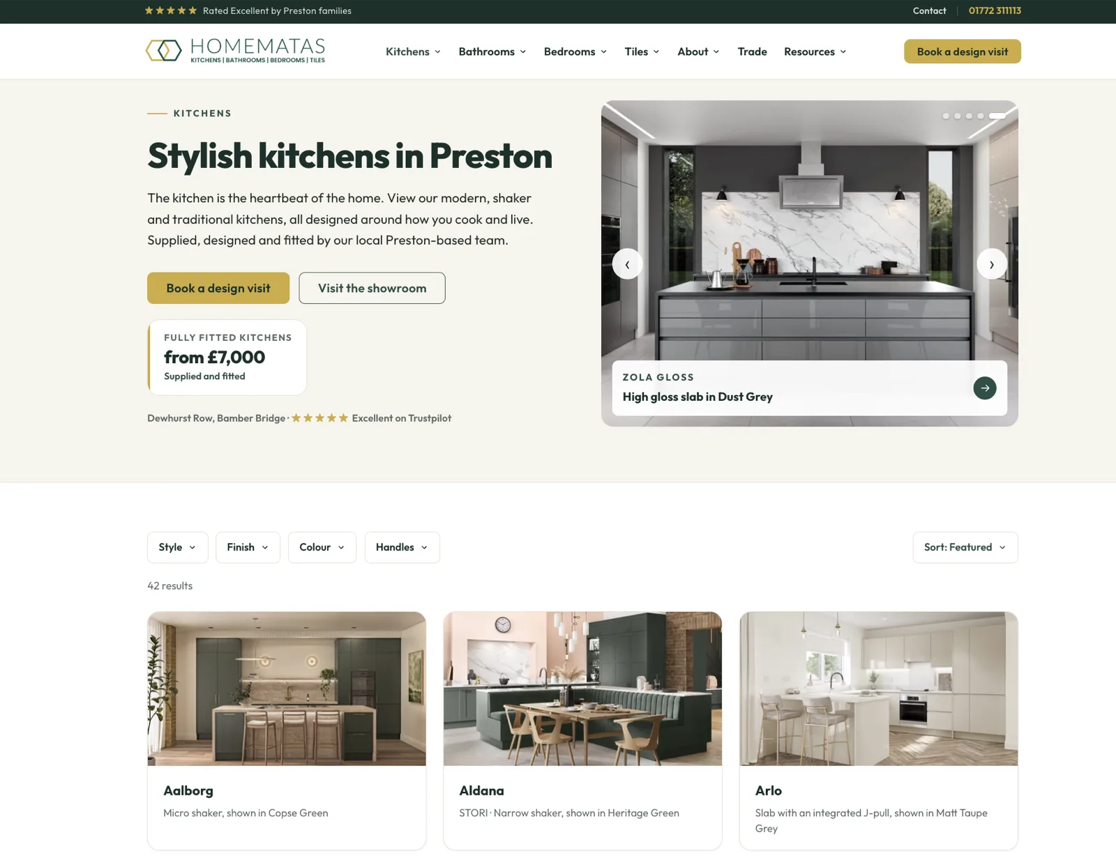 New Homematas kitchens page with filterable range browser